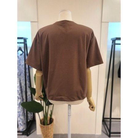 호피 슈즈 스트링 반팔 티셔츠 브라운