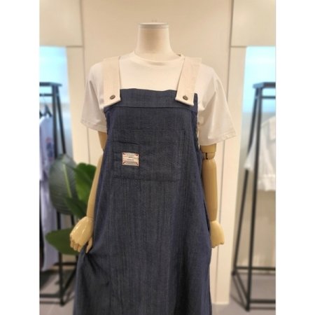 린넨혼방 배색 멜빵 데님 원피스