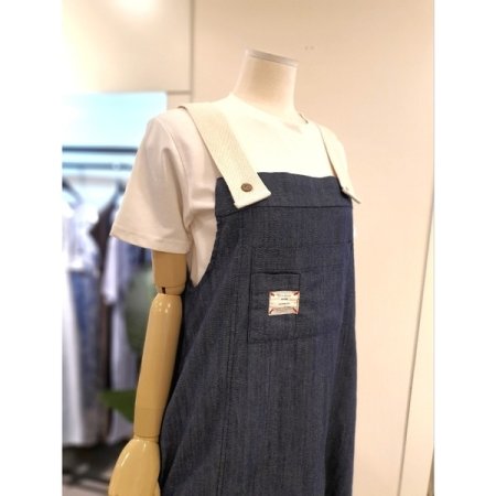 린넨혼방 배색 멜빵 데님 원피스