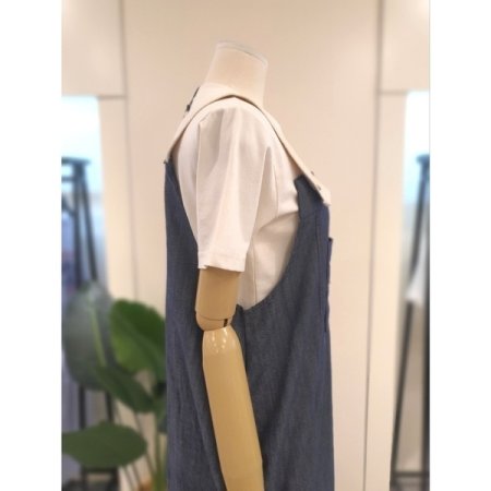 린넨혼방 배색 멜빵 데님 원피스