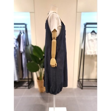 린넨혼방 배색 멜빵 데님 원피스