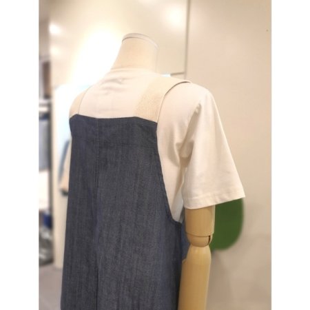 린넨혼방 배색 멜빵 데님 원피스