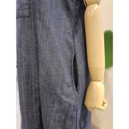 린넨혼방 배색 멜빵 데님 원피스