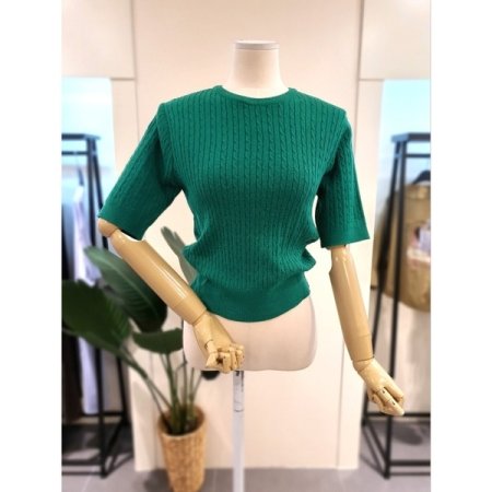 렝스 반팔 꽈배기 니트 아이보리