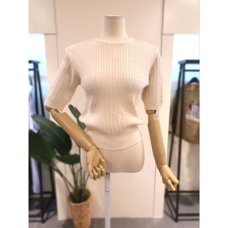 렝스 반팔 꽈배기 니트 네이비