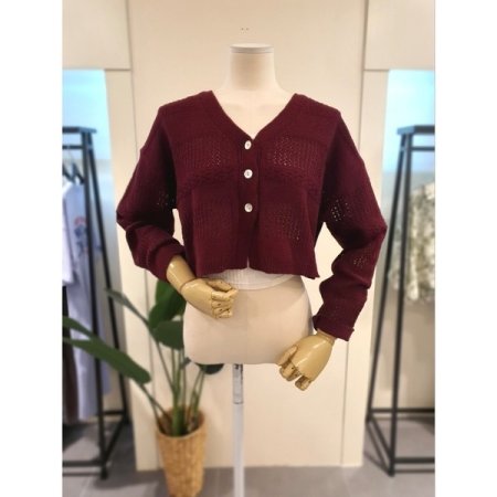 가을 스카시 니트 숏 가디건 와인