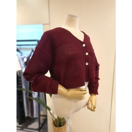 가을 스카시 니트 숏 가디건 와인