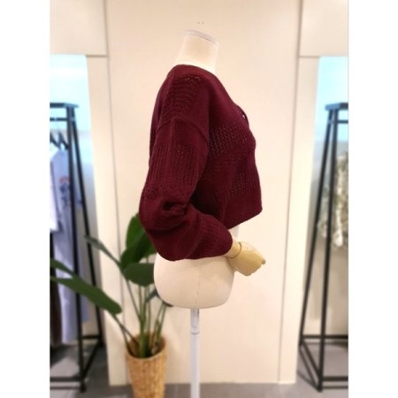 가을 스카시 니트 숏 가디건 와인