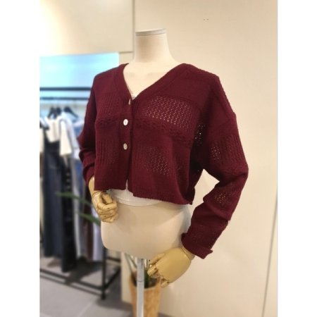 가을 스카시 니트 숏 가디건 와인
