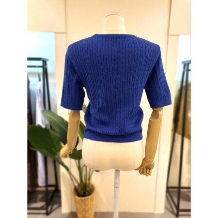 렝스 반팔 꽈배기 니트 블루