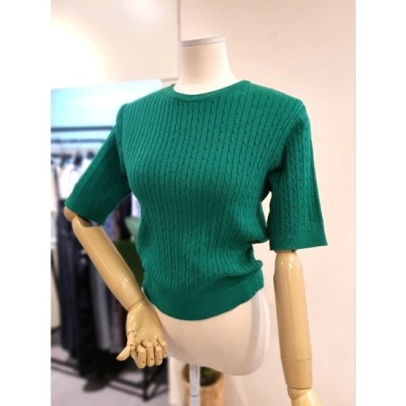 렝스 반팔 꽈배기 니트 그린