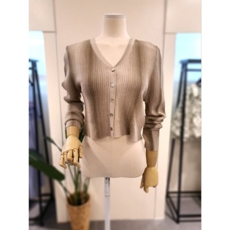 스모크 골지 니트 숏 가디건 핑크