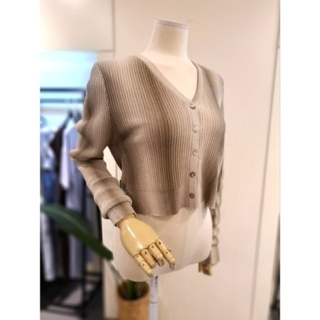 스모크 골지 니트 숏 가디건 베이지