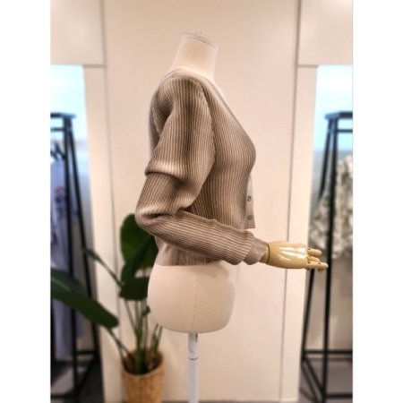 스모크 골지 니트 숏 가디건 베이지