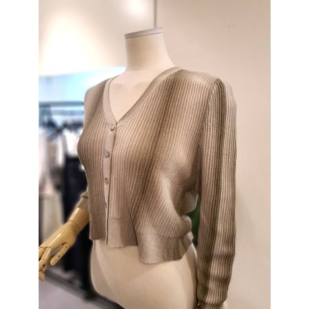 스모크 골지 니트 숏 가디건 베이지