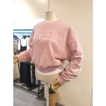 파리스 크롭 쭈리 맨투맨 핑크
