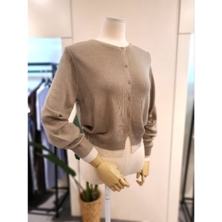 밑단 배색 니트 가디건 베이지