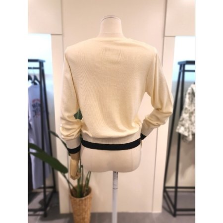 밑단 배색 니트 가디건 크림