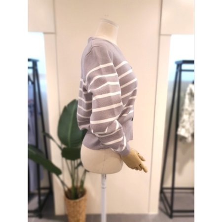 히든 스트라이프 가디건 그레이