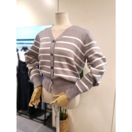 히든 스트라이프 가디건 그레이