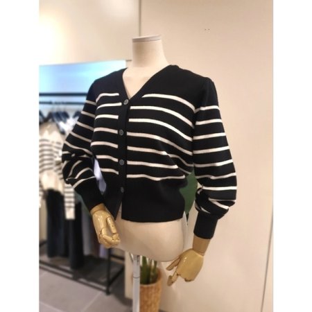 히든 스트라이프 가디건 블랙