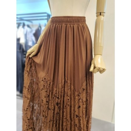 카멜 레이스 밴딩 롱스커트 브라운