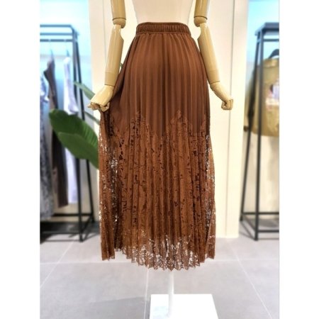 카멜 레이스 밴딩 롱스커트 브라운