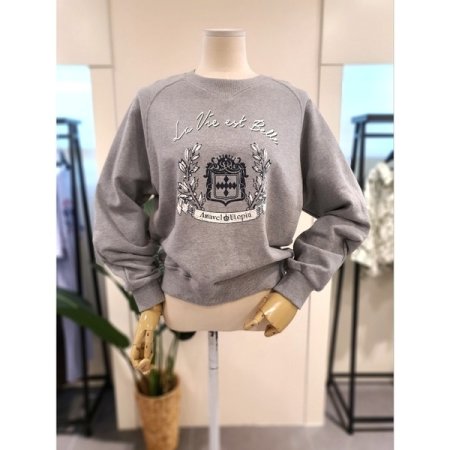 벨 프린팅 래글런 맨투맨 그레이