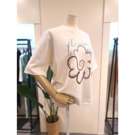 플라워 프린팅 반팔 티셔츠 아이보리