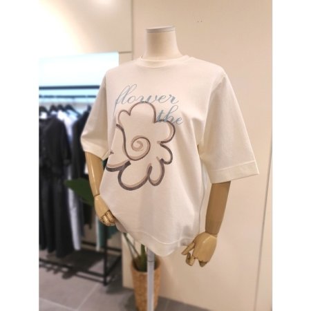 플라워 프린팅 반팔 티셔츠 아이보리