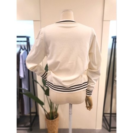 배색 민소매 니트 가디건 세트 베이지