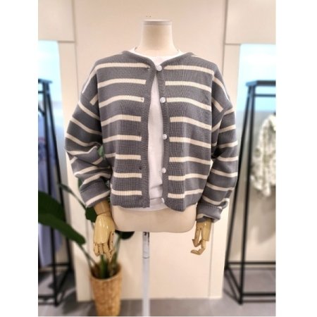 스트라이프 자가드 가디건 아이보리