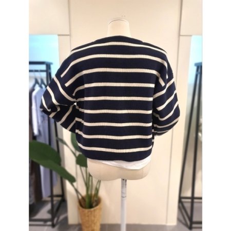 스트라이프 자가드 가디건 네이비