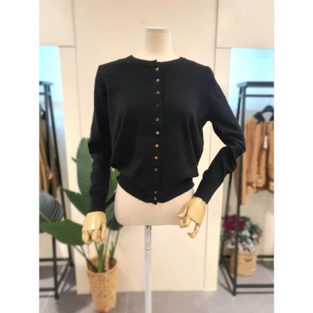 오색 솔리드 버튼 가디건 블랙