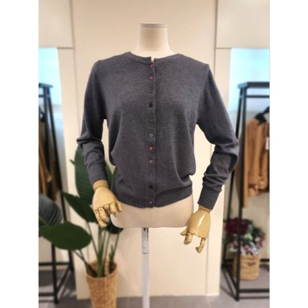 오색 솔리드 버튼 가디건 그레이