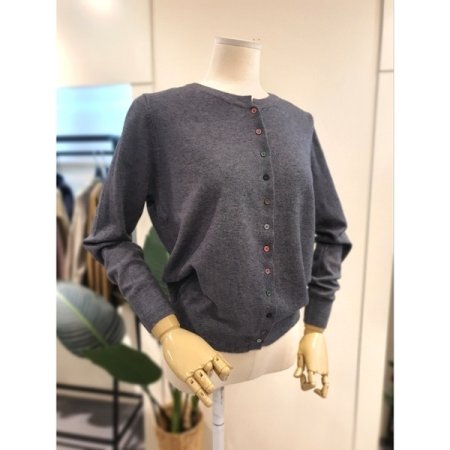 오색 솔리드 버튼 가디건 그레이