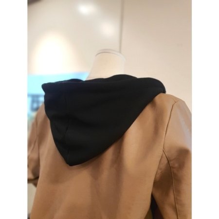 후드 집업 셔링 에코 가죽 점퍼 브운