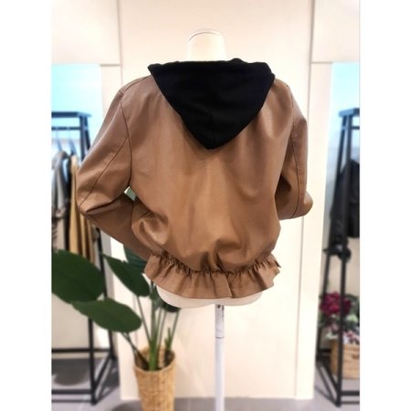 후드 집업 셔링 에코 가죽 점퍼 브운