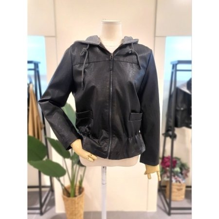 후드 집업 셔링 에코 가죽 점퍼 브운