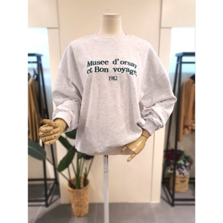 자수 레터링 긴팔 티셔츠 라이트그레이