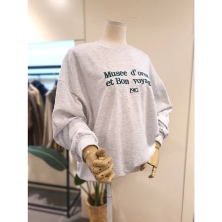 자수 레터링 긴팔 티셔츠 라이트그레이