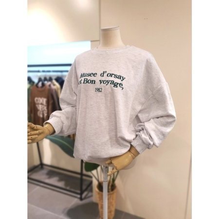 자수 레터링 긴팔 티셔츠 라이트그레이