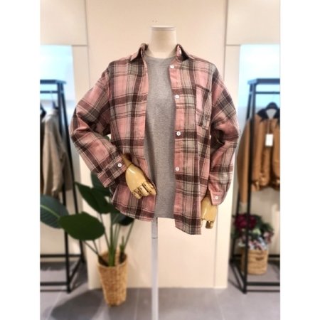 스트로 체크 남방 핑크