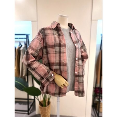 스트로 체크 남방 핑크