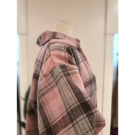스트로 체크 남방 핑크