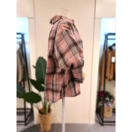 스트로 체크 남방 핑크
