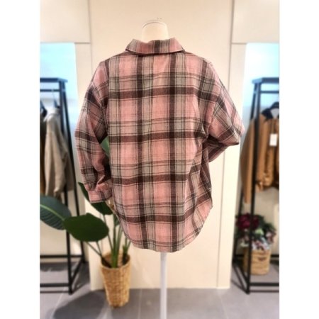 스트로 체크 남방 핑크