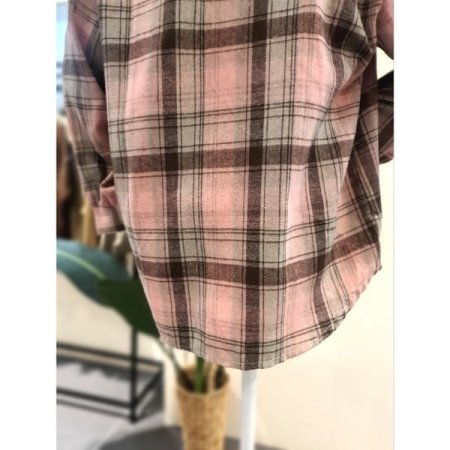 스트로 체크 남방 핑크