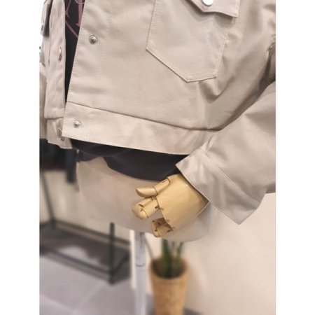 후드 도트 에코 가죽 점퍼 아이보리