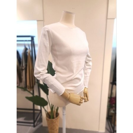 슬림 물결 골지 티셔츠 아이보리